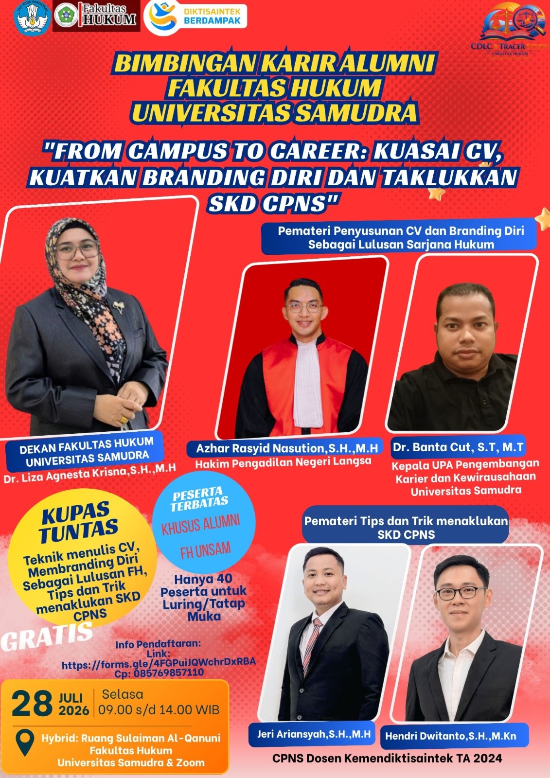 Poster Bimbingan Karir Alumni Fakultas Hukum Universitas Samudra 2026